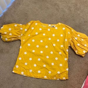 Loft yellow and white polka dot top